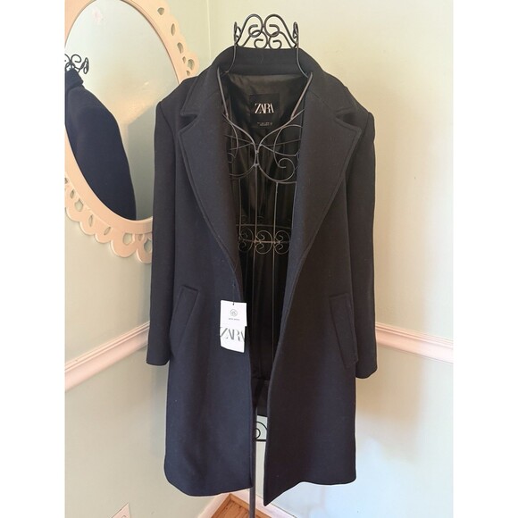 Zara Double Breasted Wool Blend Oversized Classic Long Coat Black Size L Blogger - Picture 1 of 7